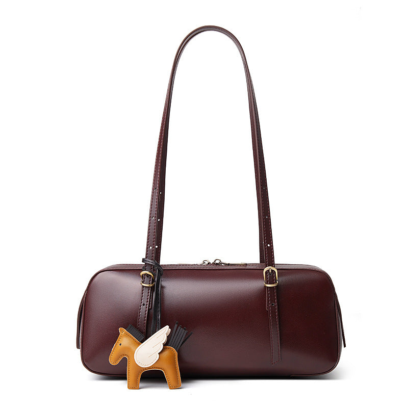 Unisex Full-Grain Leather Shoulder Bag  Minimalist Zipper Bag for Everyday Use