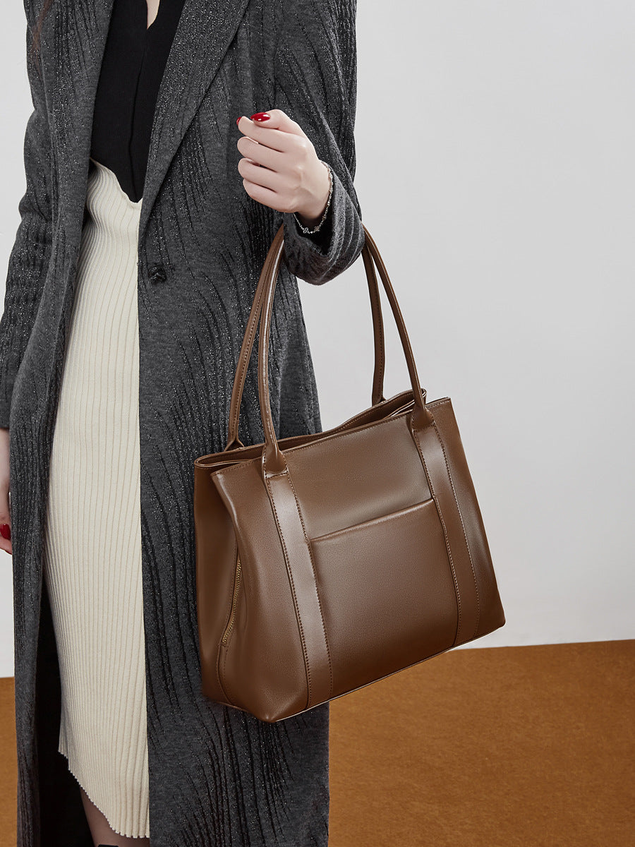 Large Full-Grain Leather Top Handle Tote  Minimalist Vertical Carryall Bag