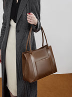 Large Full-Grain Leather Top Handle Tote  Minimalist Vertical Carryall Bag