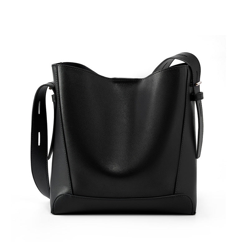 Vintage Leather Bucket Bag  Minimalist Shoulder & Crossbody Bag for Everyday Use