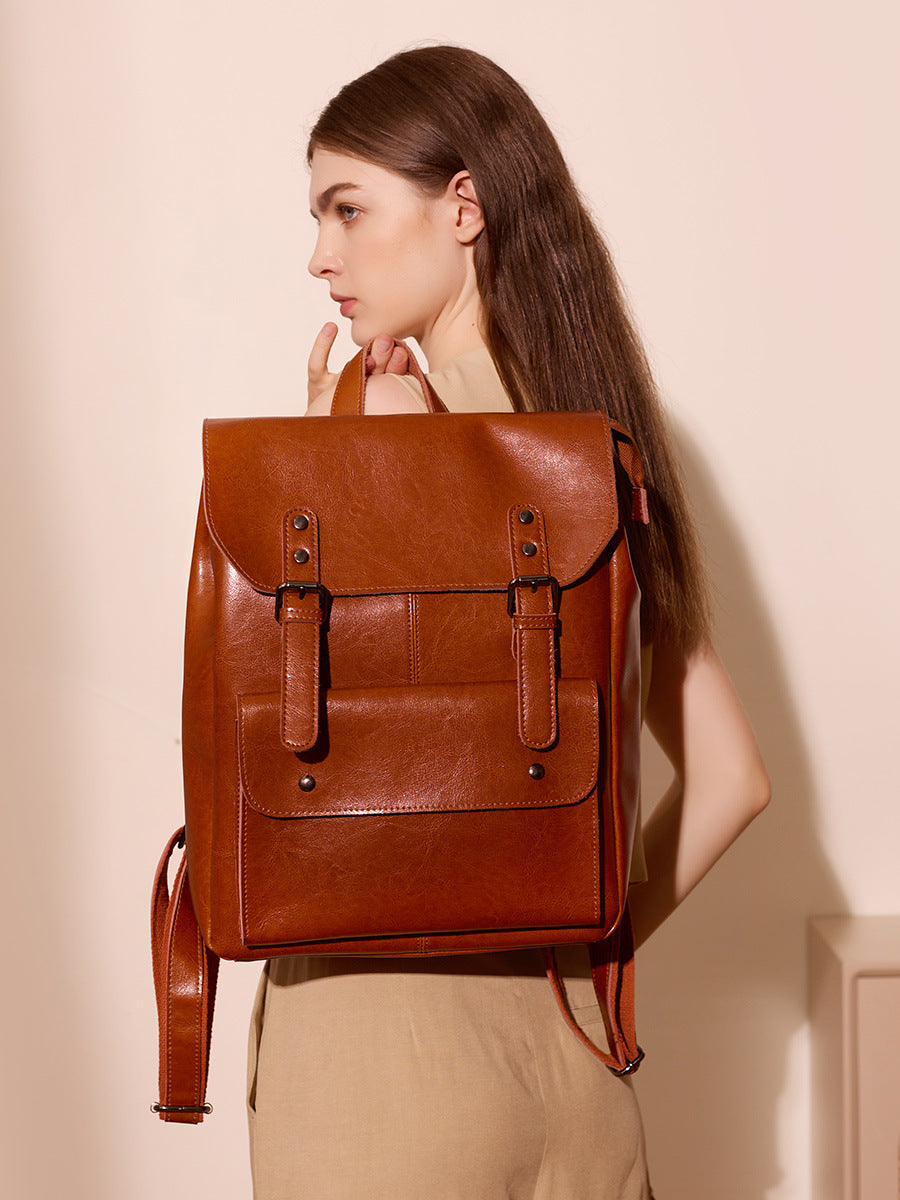 Anti-Theft Leather Flap Bag  Structured Vintage Shoulder Bag with Lock Closure