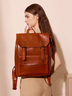 Anti-Theft Leather Flap Bag  Structured Vintage Shoulder Bag with Lock Closure