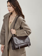 Large Full-Grain Leather Shoulder Tote Bag  Casual Travel Handbag for Everyday Use