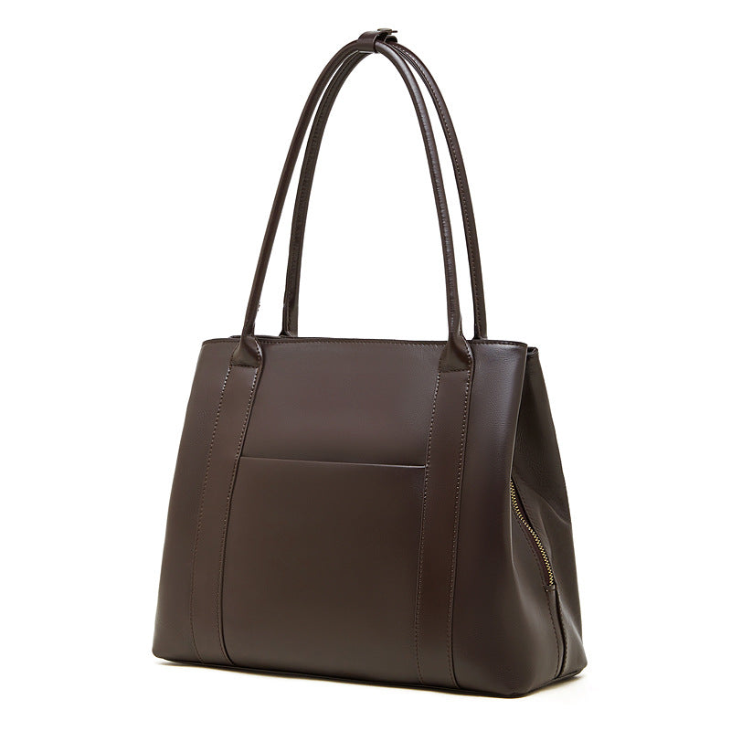 Large Full-Grain Leather Top Handle Tote  Minimalist Vertical Carryall Bag