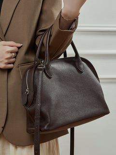 Full-Grain Leather Bowling Bag  Minimalist Everyday Shoulder Handbag