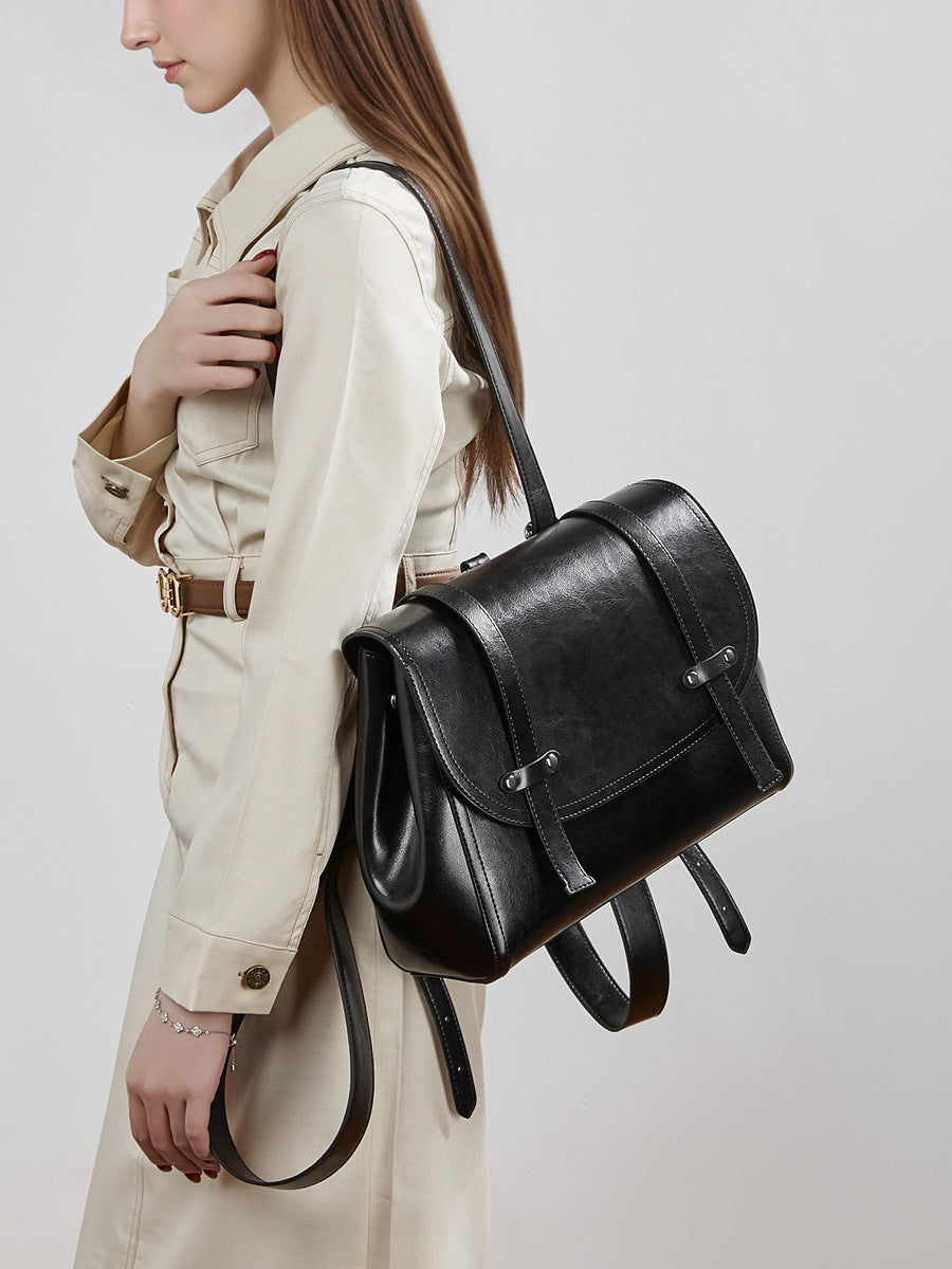 Soft Calfskin Leather Flap Tote  Durable Everyday Shoulder Bag
