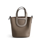 Full-Grain Leather Bucket Bag  Minimalist Cutout Tote with Modern Patchwork Design