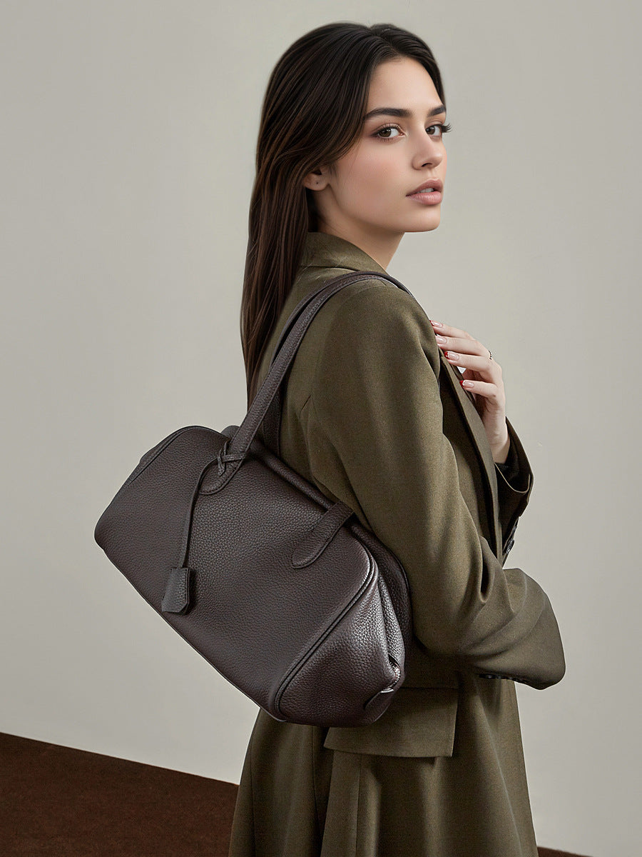 Large Full-Grain Leather Boston Bag  Minimalist Travel & Everyday Handbag