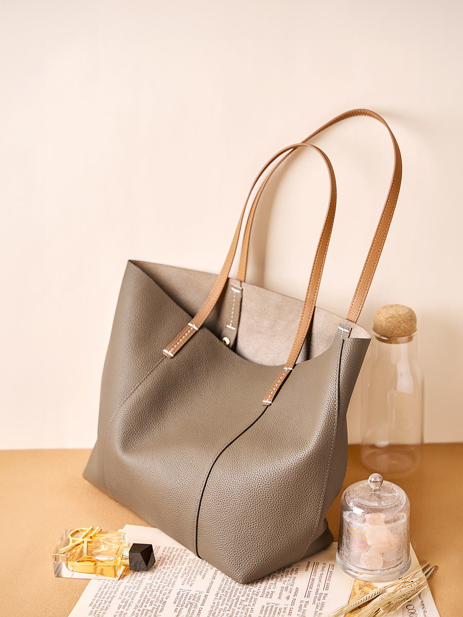 Minimalist Full-Grain Leather Tote Bag  Large Everyday Carryall for Work & Daily Use