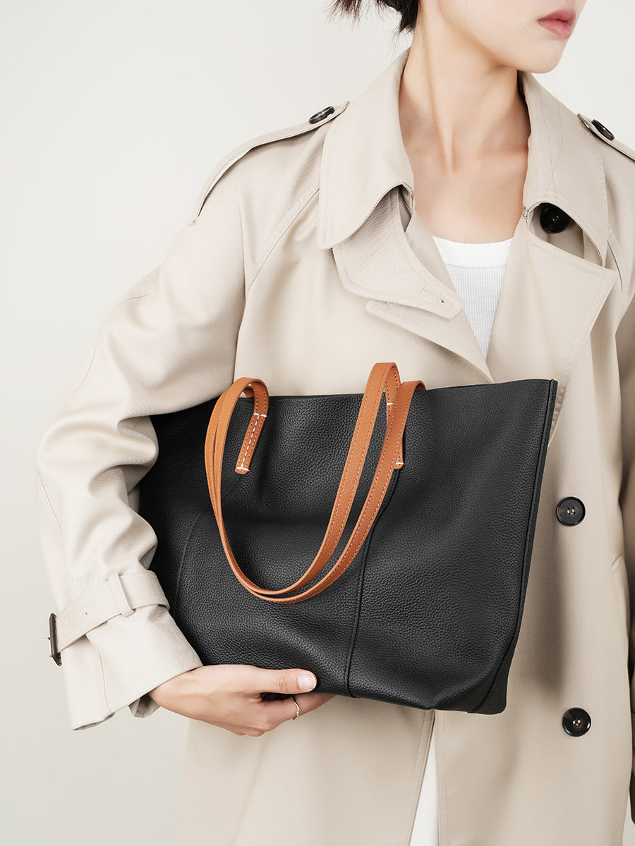Minimalist Full-Grain Leather Tote Bag  Large Everyday Carryall for Work & Daily Use
