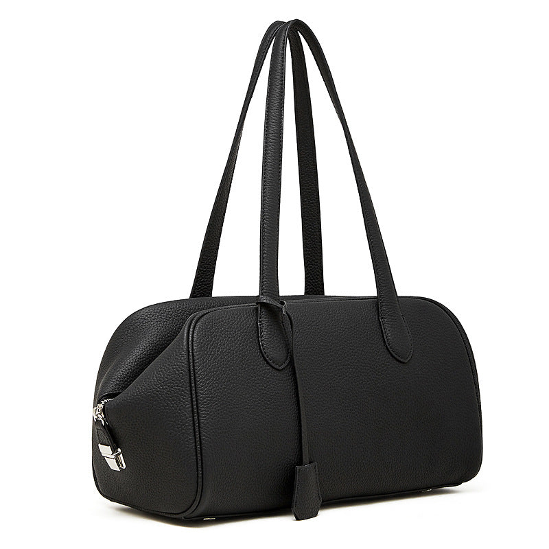 Large Full-Grain Leather Boston Bag  Minimalist Travel & Everyday Handbag
