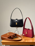 Minimalist Leather Shoulder Bag with Lock  Elegant Underarm Bag for Everyday Use