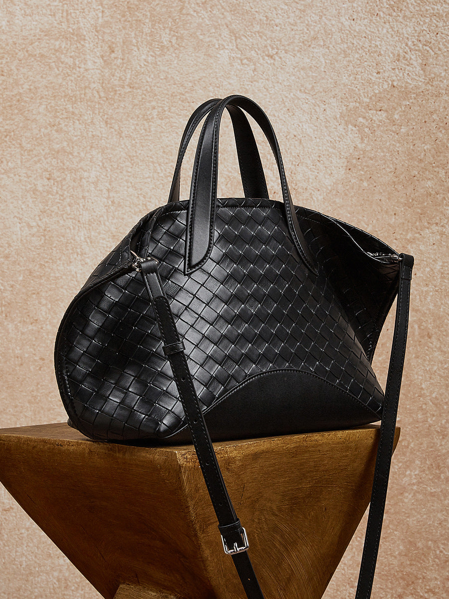 Woven Leather Tote Bag with Zipper  Large Statement Shoulder Bag for Everyday Use
