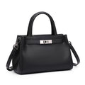 Structured Leather Top Handle Bag  Classic Lock Satchel for Everyday Elegance