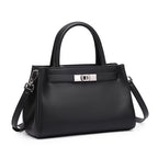 Structured Leather Top Handle Bag  Classic Lock Satchel for Everyday Elegance