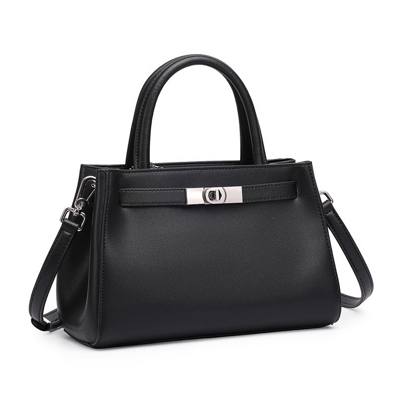 Structured Leather Top Handle Bag  Classic Lock Satchel for Everyday Elegance