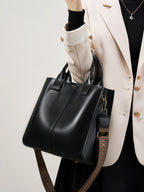 Full-Grain Leather Vertical Tote Bag  Minimalist Patchwork Shoulder Bag for Everyday Use