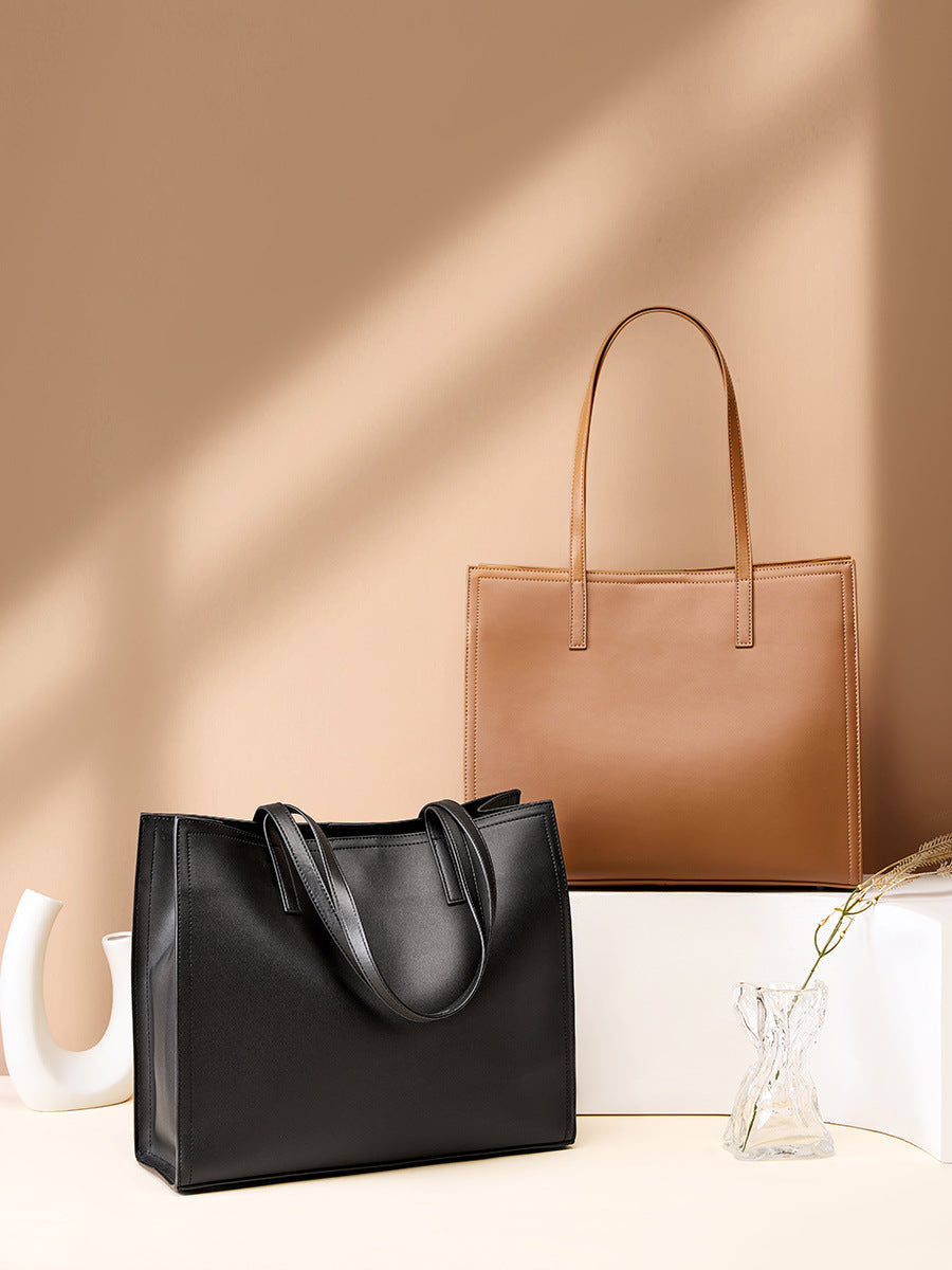 Large Leather Tote Bag with Zipper  Vintage Minimalist Shoulder Bag for Everyday Use