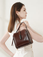 Leather Bucket Bag with Zipper  Vintage Minimalist Shoulder & Crossbody Bag