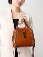 Leather Bucket Bag with Zipper  Vintage Minimalist Shoulder & Crossbody Bag