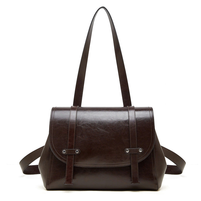 Soft Calfskin Leather Flap Tote  Durable Everyday Shoulder Bag