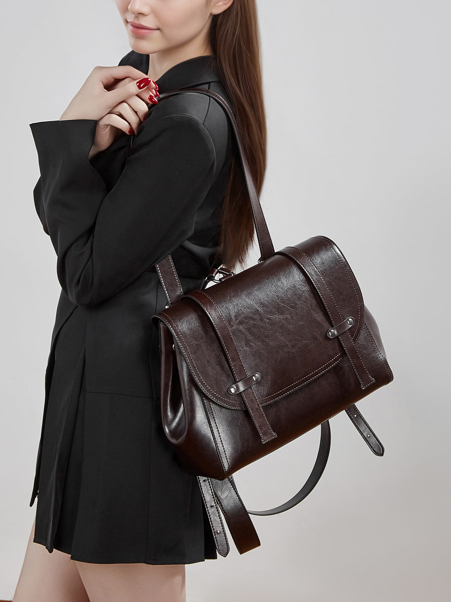 Soft Calfskin Leather Flap Tote  Durable Everyday Shoulder Bag