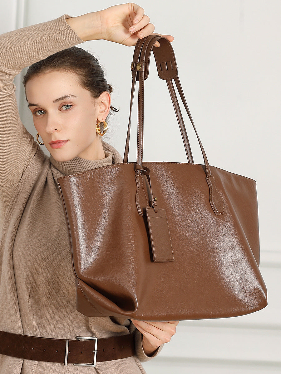XL Vegetable-Tanned Leather Tote Bag  Large Weekender Carryall with Zipper