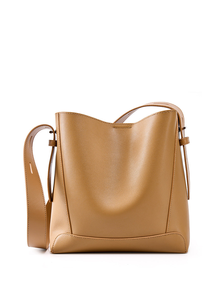 Vintage Leather Bucket Bag  Minimalist Shoulder & Crossbody Bag for Everyday Use