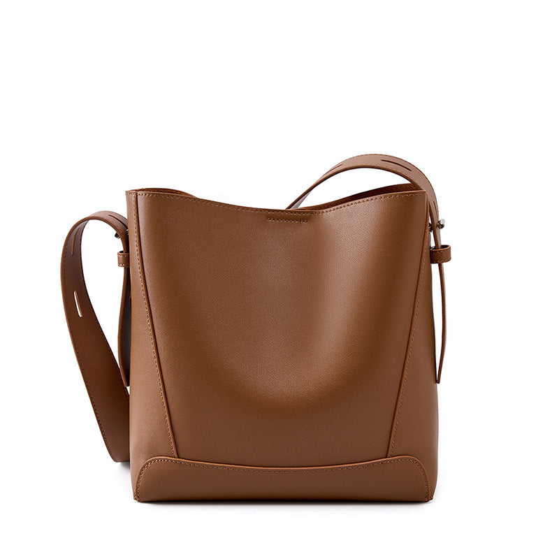 Vintage Leather Bucket Bag  Minimalist Shoulder & Crossbody Bag for Everyday Use