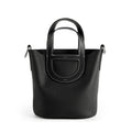 Full-Grain Leather Bucket Bag  Minimalist Cutout Tote with Modern Patchwork Design
