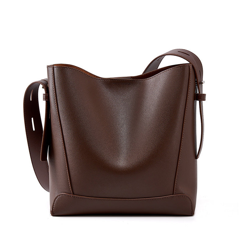 Vintage Leather Bucket Bag  Minimalist Shoulder & Crossbody Bag for Everyday Use