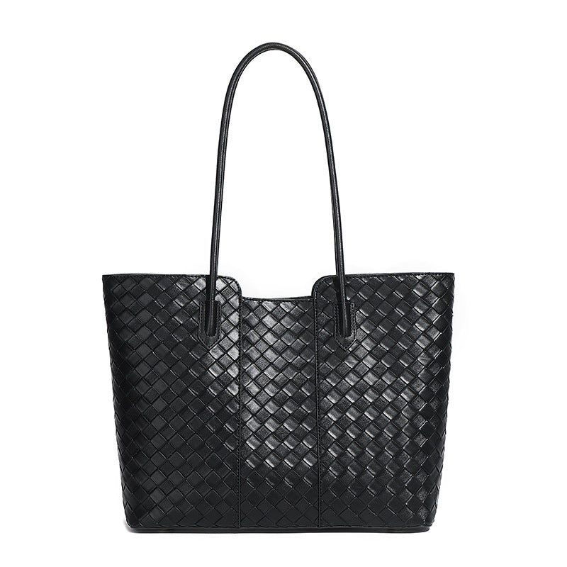 Large Woven Leather Tote Bag  Soft Minimalist Shoulder Bag for Everyday Use