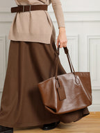 XL Vegetable-Tanned Leather Tote Bag  Large Weekender Carryall with Zipper