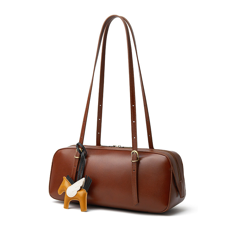 Unisex Full-Grain Leather Shoulder Bag  Minimalist Zipper Bag for Everyday Use