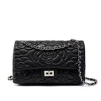 Embroidered Lambskin Shoulder Bag  Minimalist Underarm Bag with Lock Closure