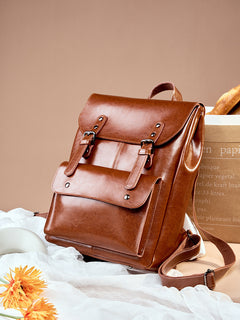 Anti-Theft Leather Flap Bag  Structured Vintage Shoulder Bag with Lock Closure