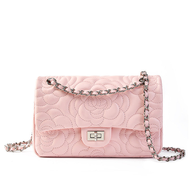 Embroidered Lambskin Shoulder Bag  Minimalist Underarm Bag with Lock Closure