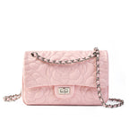 Embroidered Lambskin Shoulder Bag  Minimalist Underarm Bag with Lock Closure