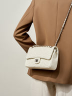 Embroidered Lambskin Shoulder Bag  Minimalist Underarm Bag with Lock Closure