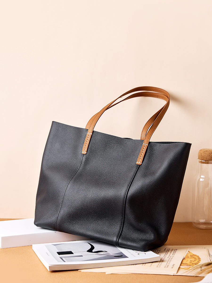 Minimalist Full-Grain Leather Tote Bag  Large Everyday Carryall for Work & Daily Use