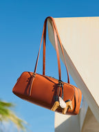 Unisex Full-Grain Leather Shoulder Bag  Minimalist Zipper Bag for Everyday Use