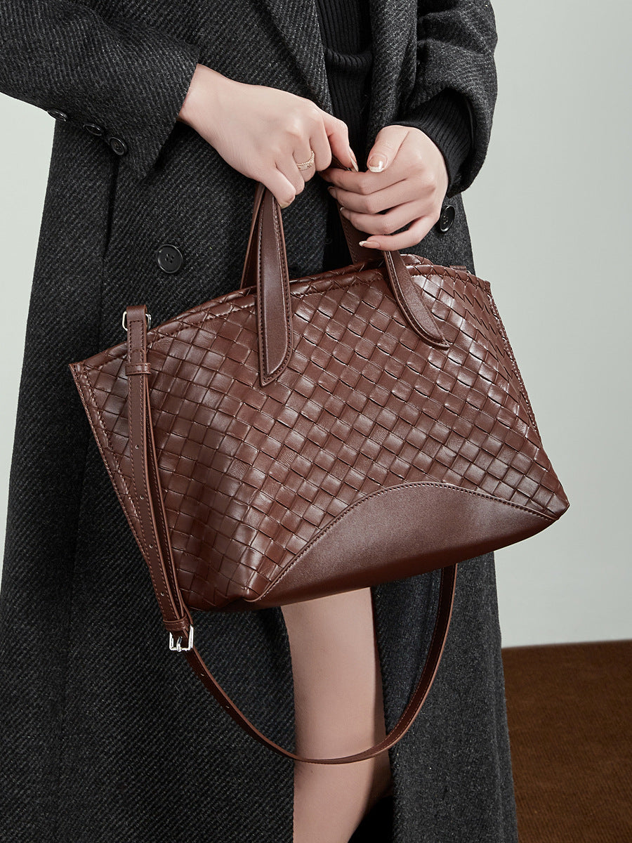 Woven Leather Tote Bag with Zipper  Large Statement Shoulder Bag for Everyday Use