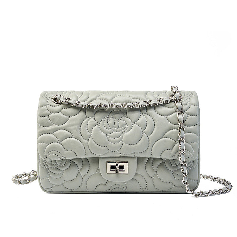 Embroidered Lambskin Shoulder Bag  Minimalist Underarm Bag with Lock Closure