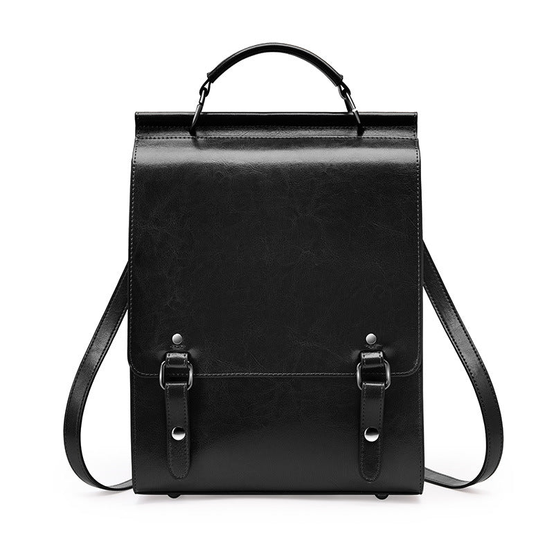 2026 New Leather Backpack Women's British Collegiate School Bag College Student Retro Computer Simple Cowhide Backpack