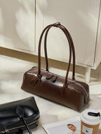 Large Leather Baguette Bag  Vintage Street Style Handbag for Everyday Use