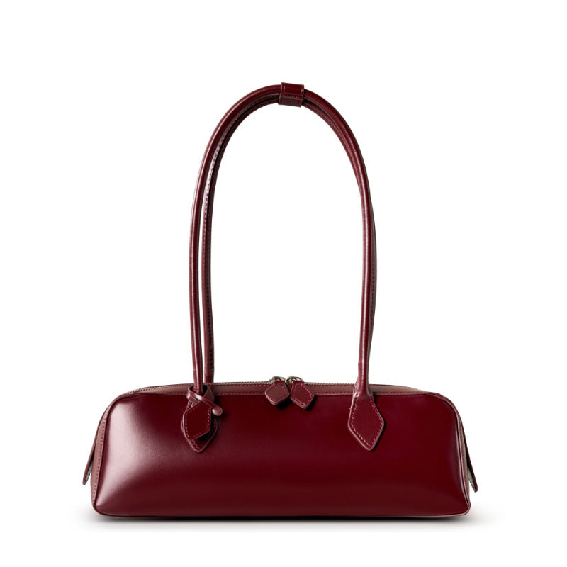 Large Leather Baguette Bag  Vintage Street Style Handbag for Everyday Use