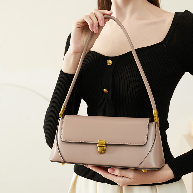 Vintage Leather Baguette Bag  Soft Minimalist Shoulder Bag for Everyday Styling