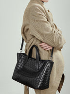 Woven Leather Tote Bag with Zipper  Large Statement Shoulder Bag for Everyday Use