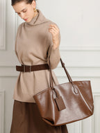 XL Vegetable-Tanned Leather Tote Bag  Large Weekender Carryall with Zipper