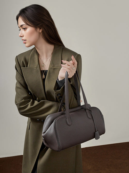 Large Full-Grain Leather Boston Bag  Minimalist Travel & Everyday Handbag